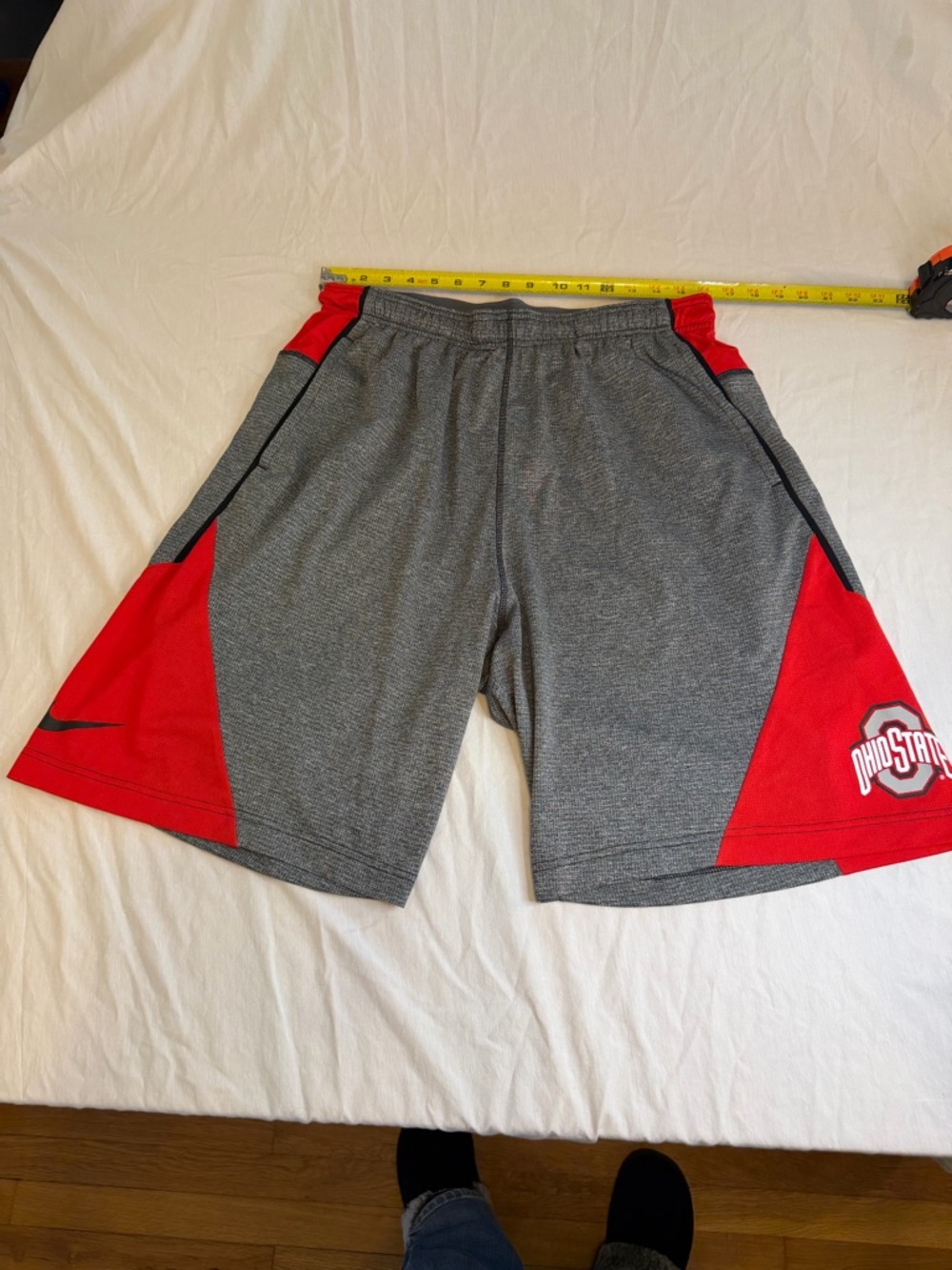 Ohio State Buckeyes Nike Football Shorts Gray Pockets Large Logo Drawstring OSU
